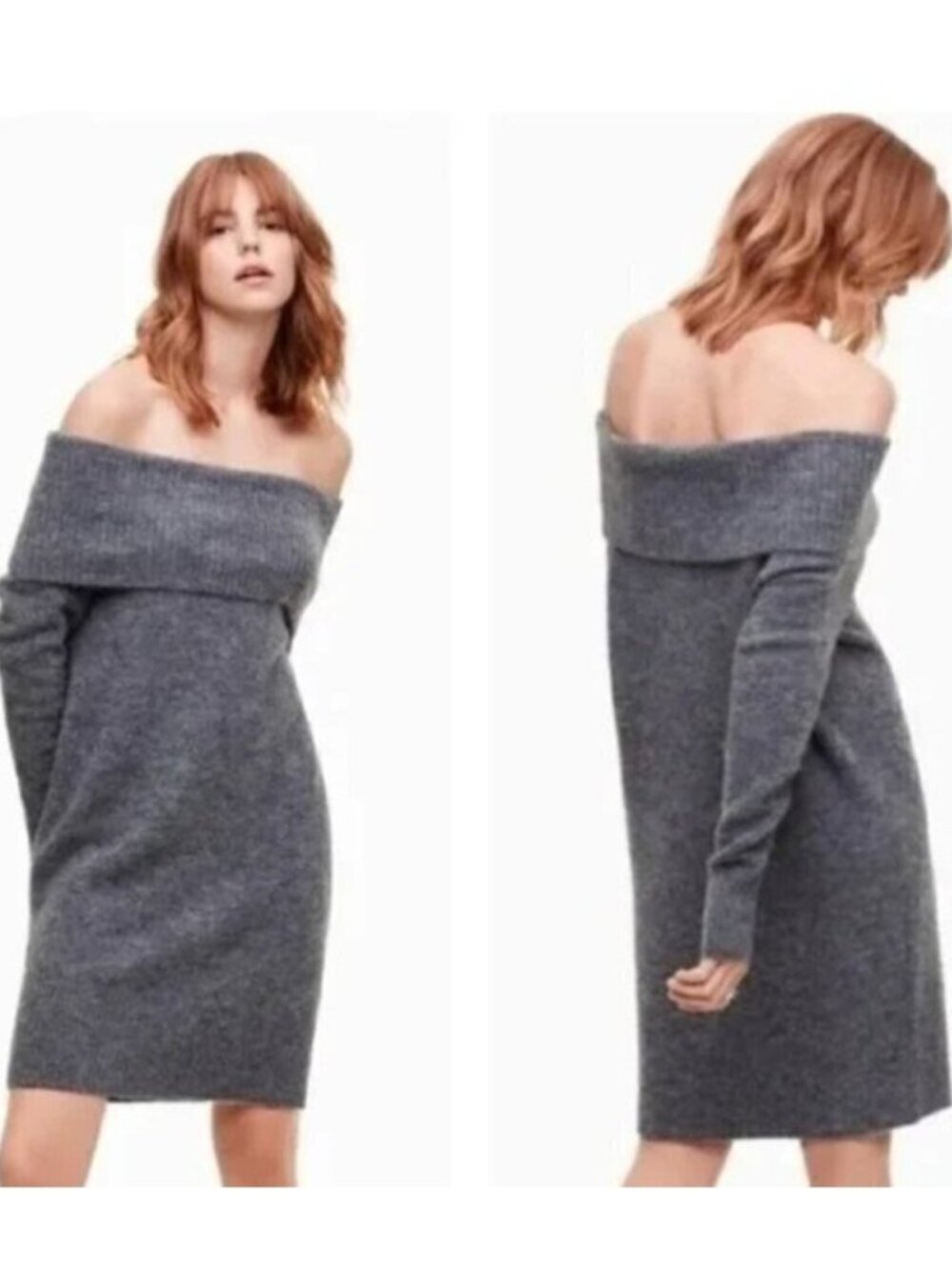 Aritzia Wilfred Free Eishia Off The Shoulder Sweater Dress in Grey Large alpaca
